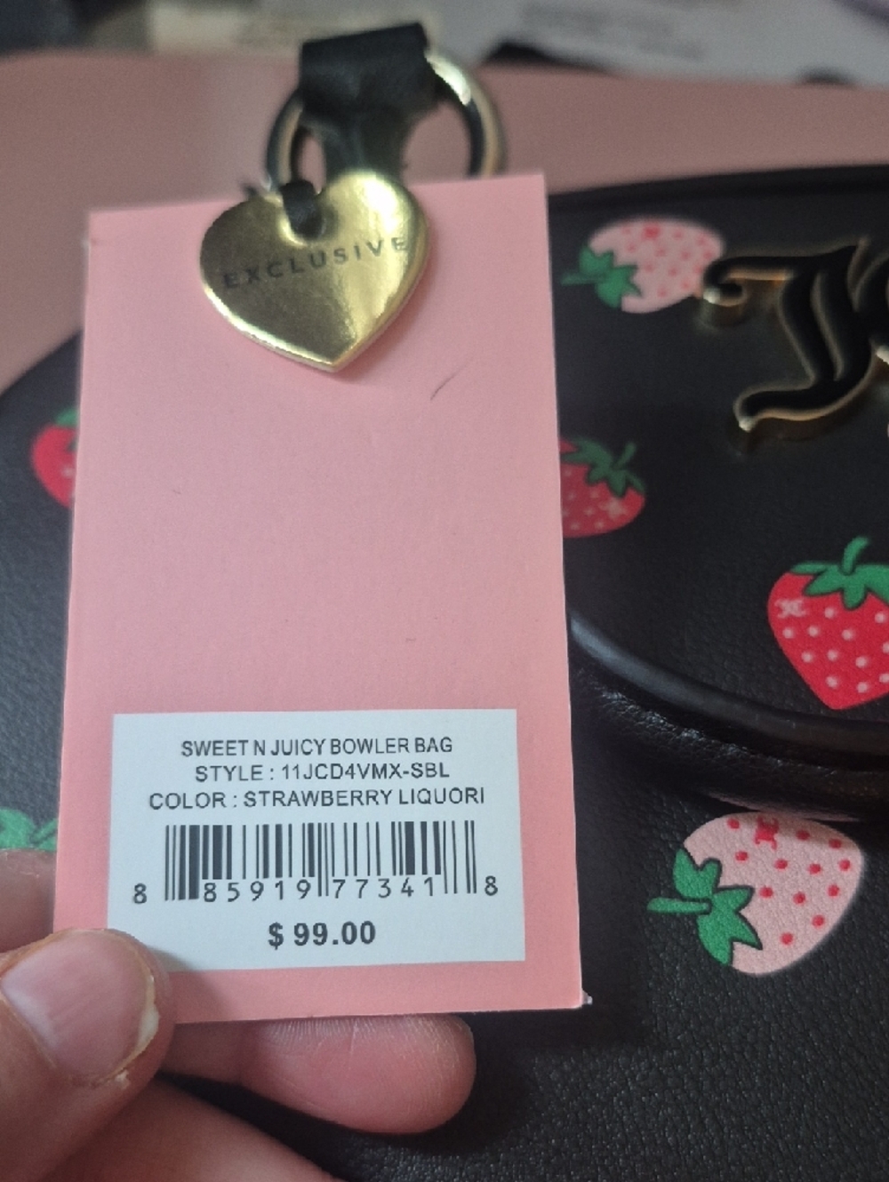 Juicy Couture Black Satchel with Red & Pink Strawberry Print - Picture 2 of 5